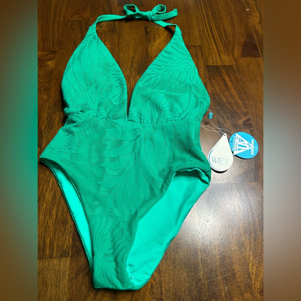 WET Los Angeles NWT One Piece Halter Swimsuit Jade Green  Size XS $198